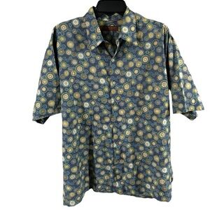 Tori Richard Honolulu Yellow Green Blue Medallion Print Cotton Lawn Button Up